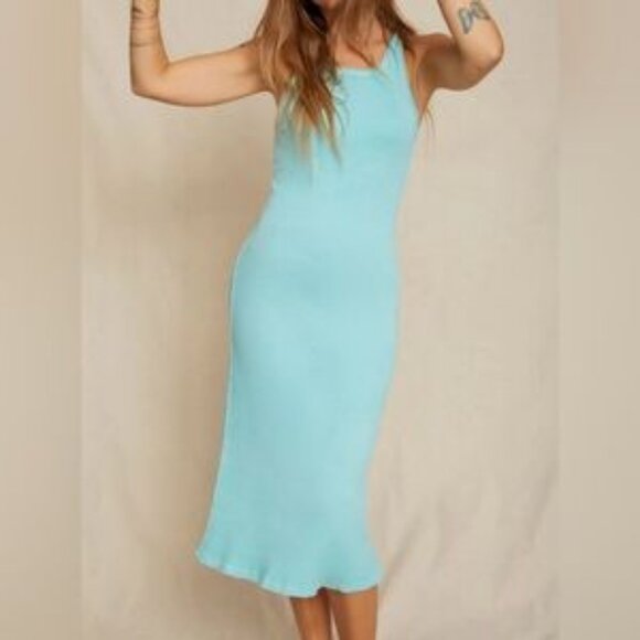 Womens Amo Blue Ribbed Sleeveless Maxi Tank Dress M - Picture 1 of 12
